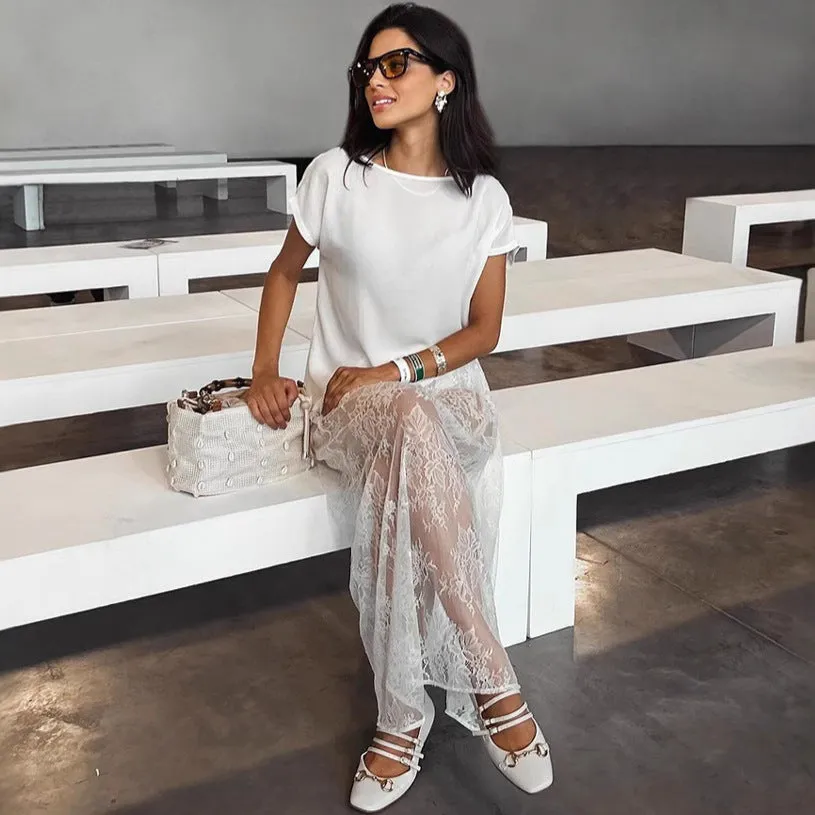 Sexy Brocade Lace See through White Jacquard Skirt