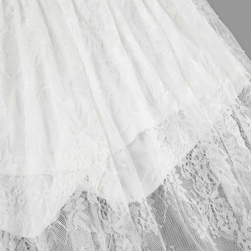 Sexy Brocade Lace See through White Jacquard Skirt