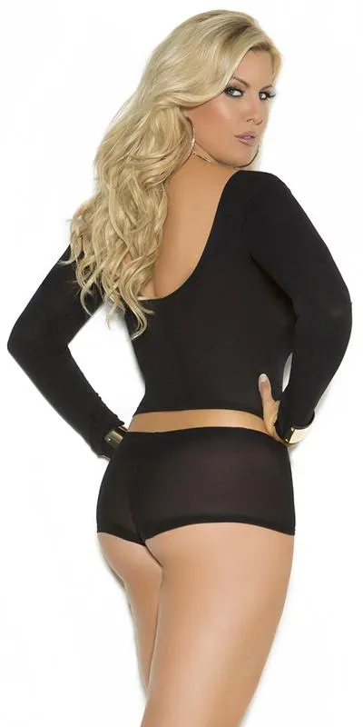 Sexy Plus Size Flow Long Sleeve Cami and Ruched Shorts