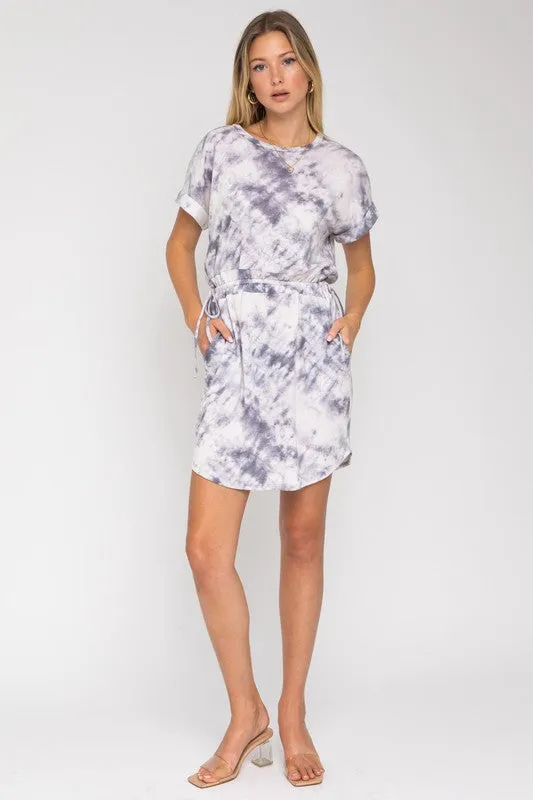 SHORT DOLMAN, ROLL-UP SLEEVE, SIDE TIE WAIST DRESS, Gilli
