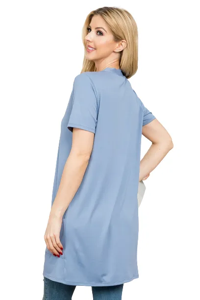 Short Sleeve Open Front Solid Cardigan Dusty Blue - Pack of 7