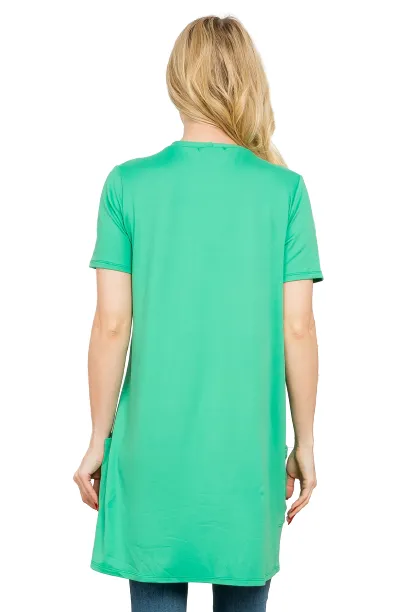 Short Sleeve Open Front Solid Cardigan Green Light - Pack of 7
