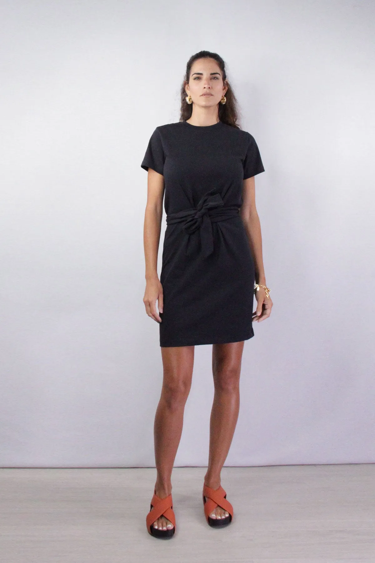 Short Sleeve Waist Tie Dress in Coastal Blue