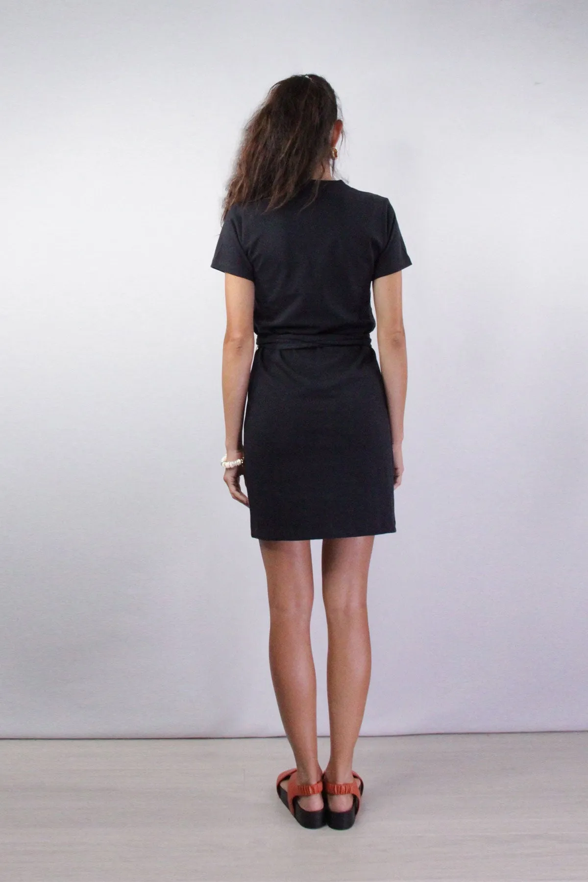 Short Sleeve Waist Tie Dress in Coastal Blue