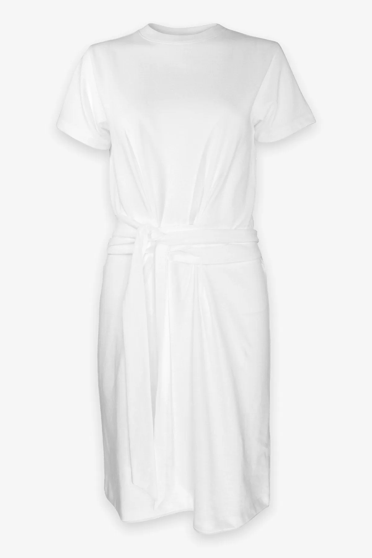 Short Sleeve Waist Tie Dress in Optic White