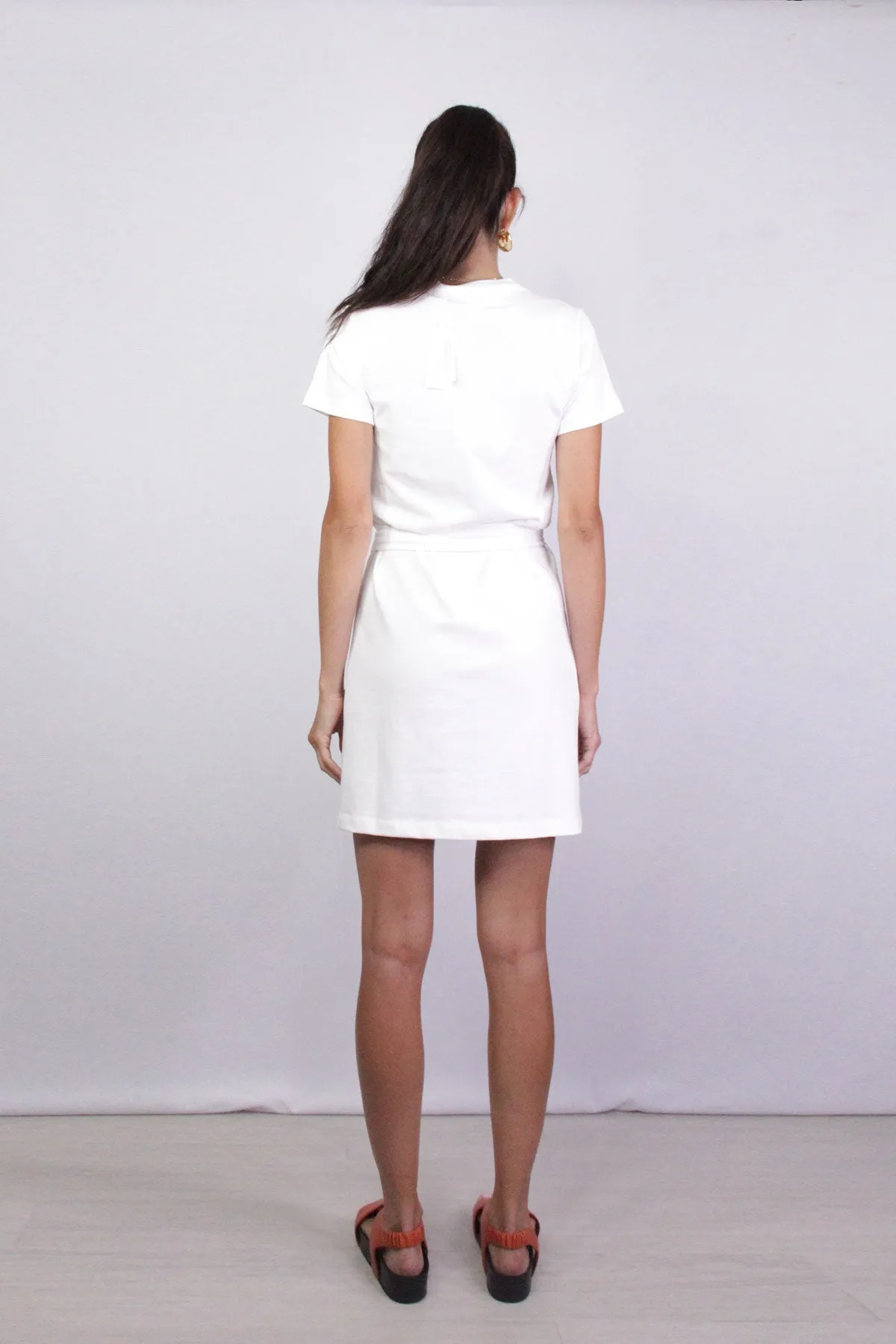 Short Sleeve Waist Tie Dress in Optic White