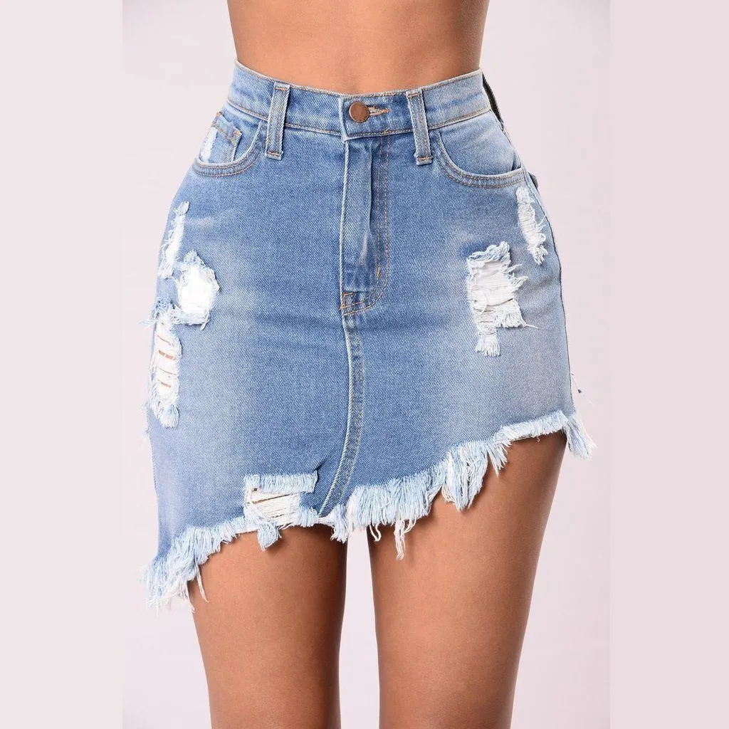 Shredded Denim Mini Skirt