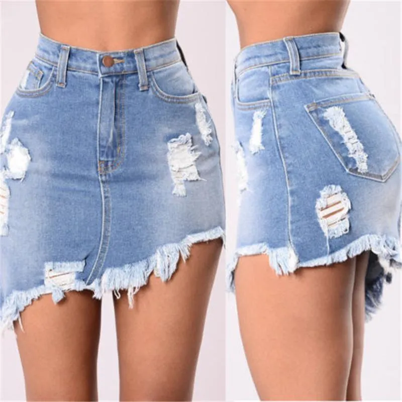 Shredded Denim Mini Skirt