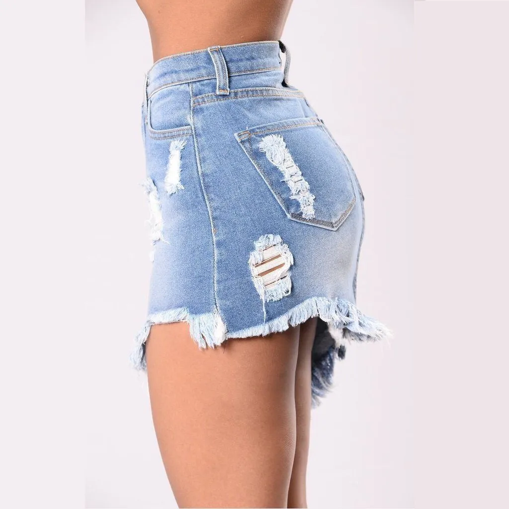 Shredded Denim Mini Skirt