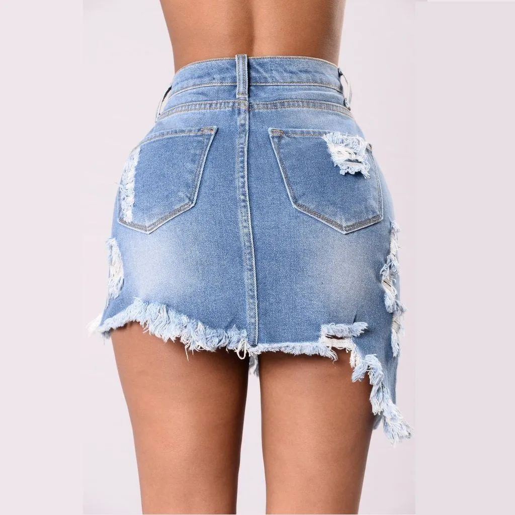 Shredded Denim Mini Skirt