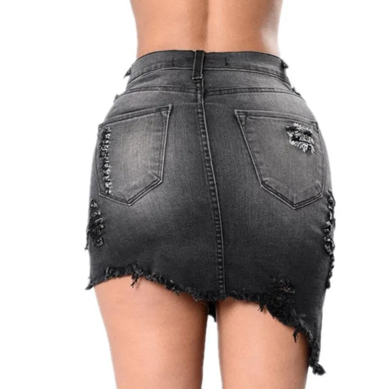 Shredded Denim Mini Skirt