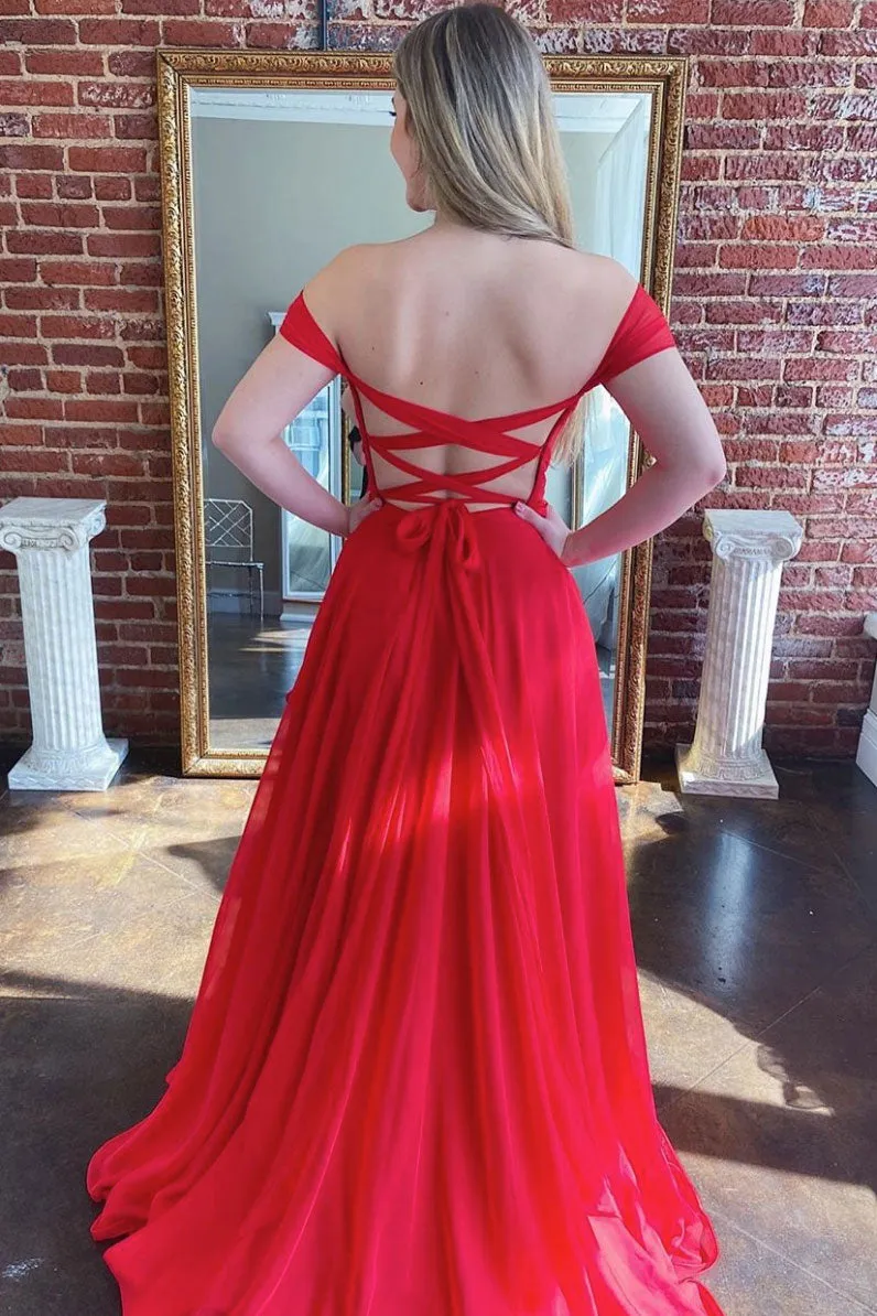 Simple red sweetheart chiffon long prom dress red evening dress
