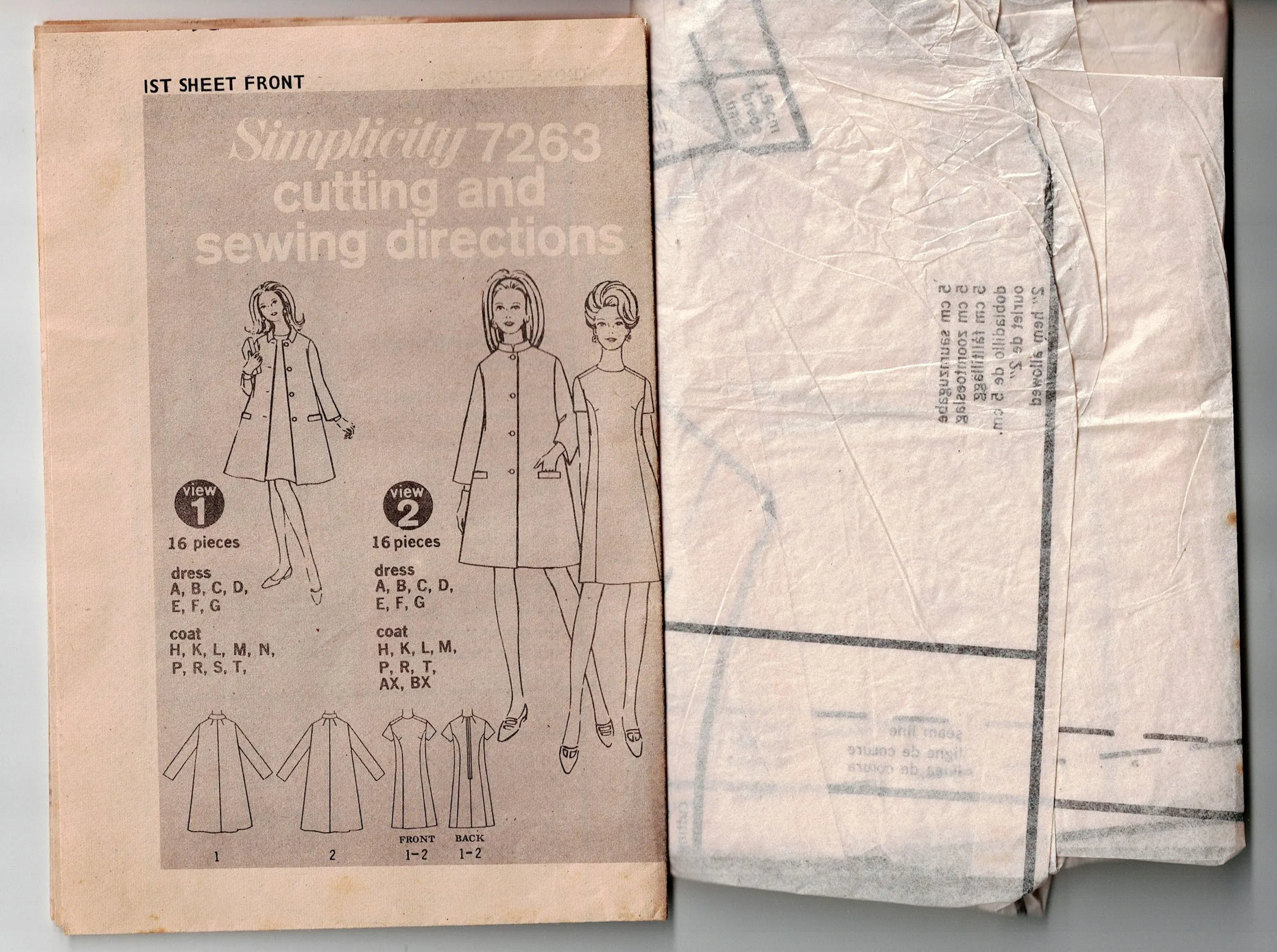 Simplicity 7263 Womens A Line Dress & Coat 1960s Vintage Sewing Pattern Size 16 Bust 36 inches