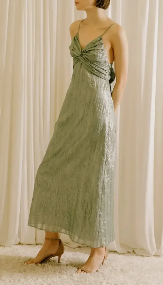 Sleeveless Crepe Striped Midi Dress