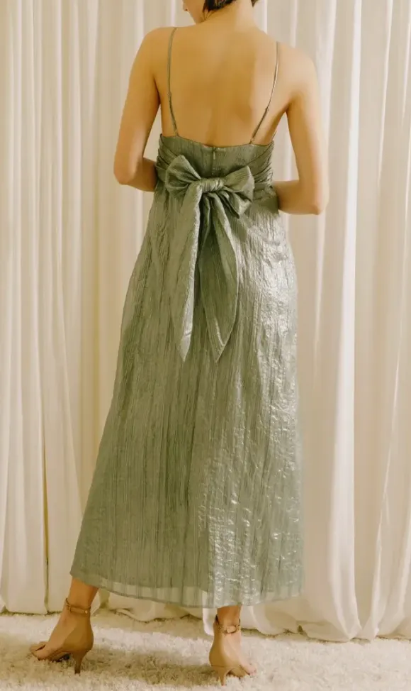 Sleeveless Crepe Striped Midi Dress