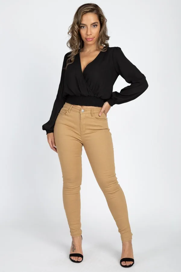 Smocked Hem Wrap Crop Top