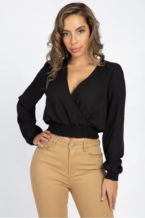 Smocked Hem Wrap Crop Top
