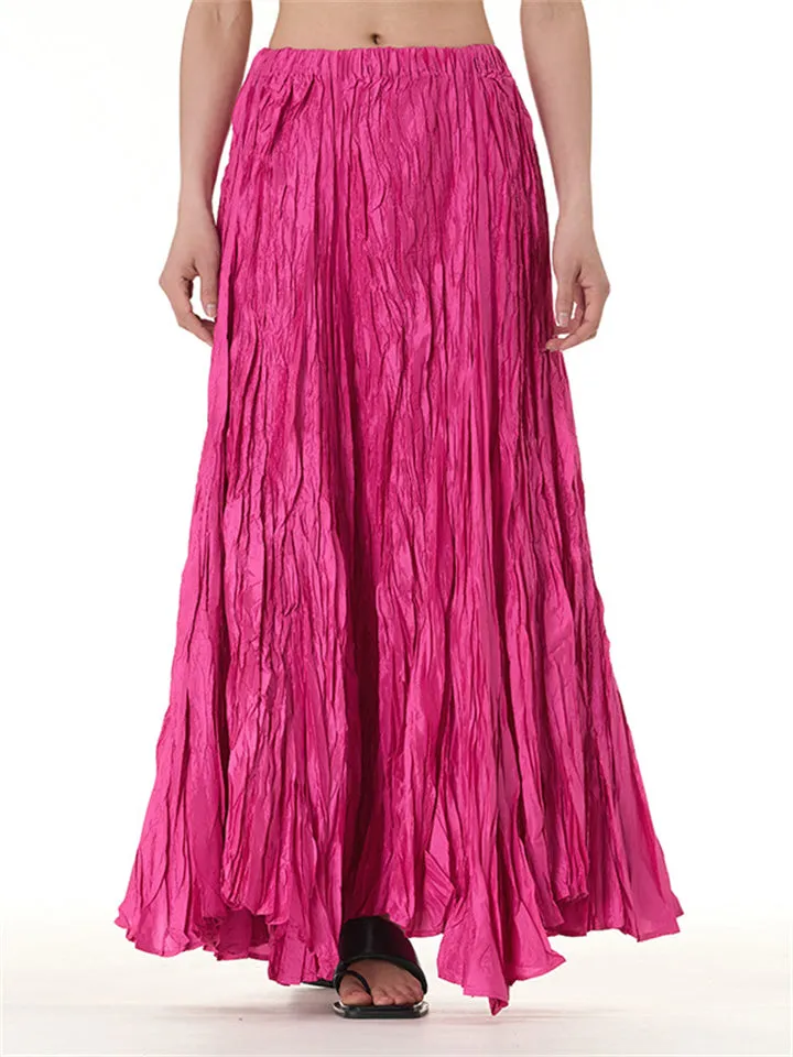 Solid Color Crinkled Maxi Skirts for Ladies