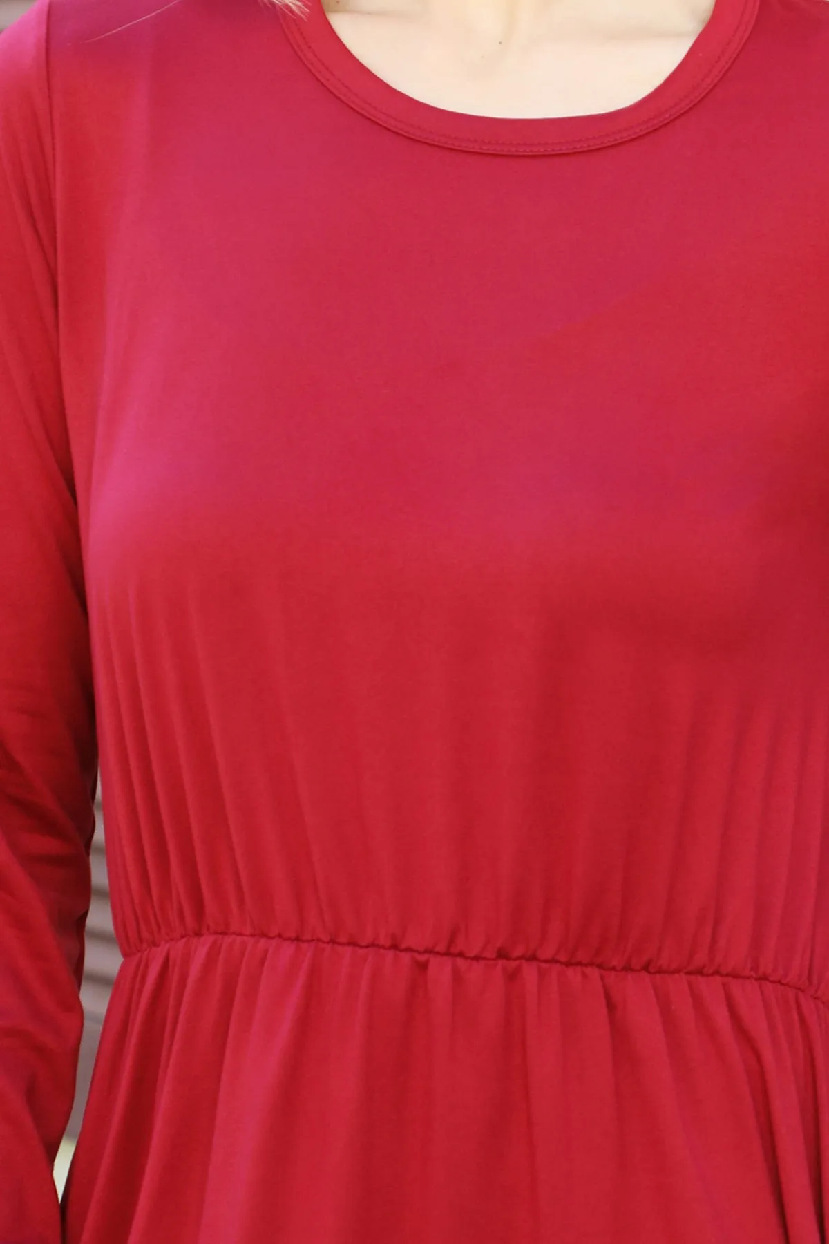 Solid Quarter Sleeve Elastic Waist Dress