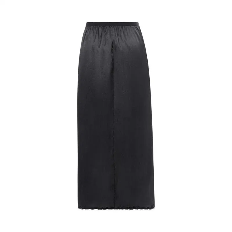 Solid Satin Silk Skirt High Waisted Long Skirt