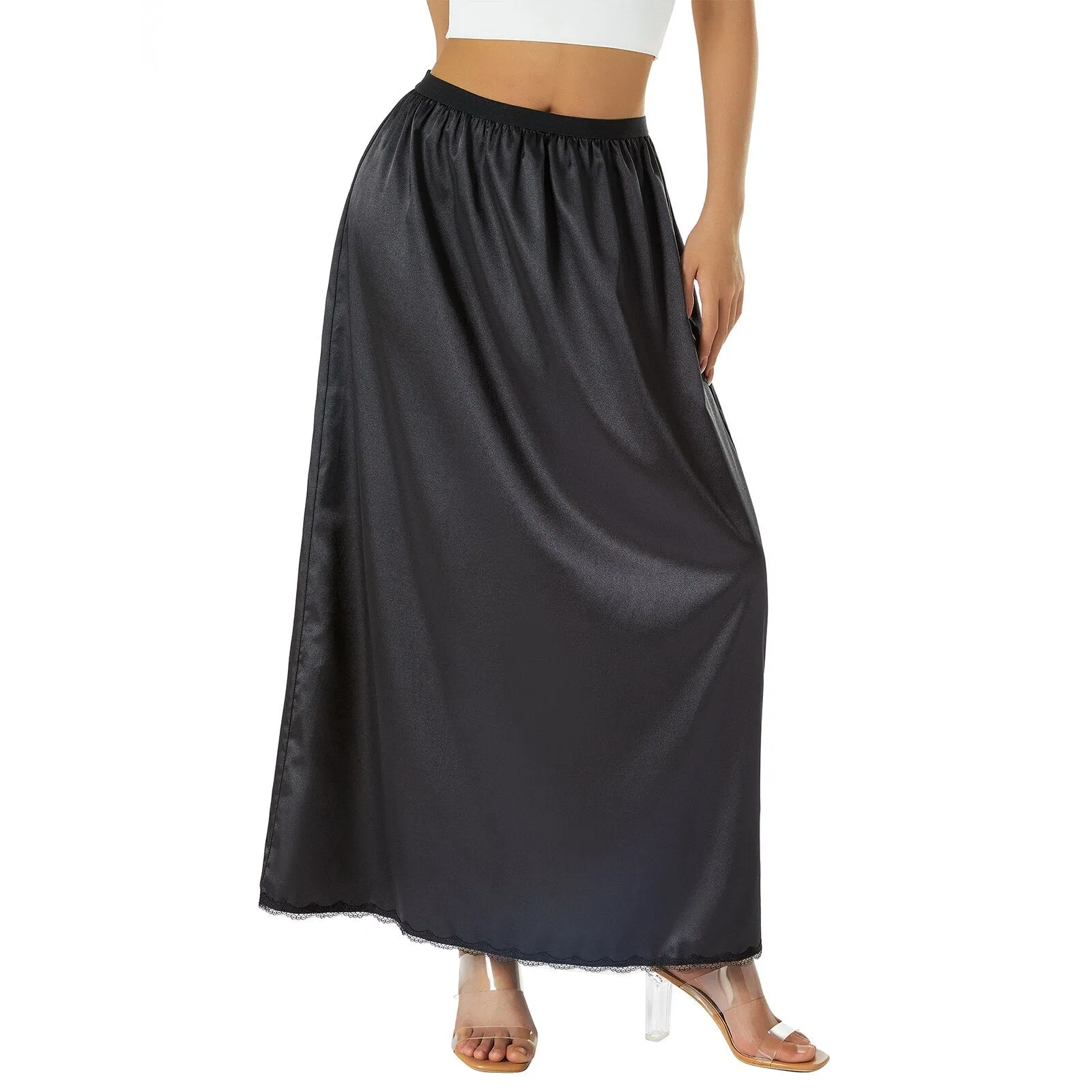 Solid Satin Silk Skirt High Waisted Long Skirt