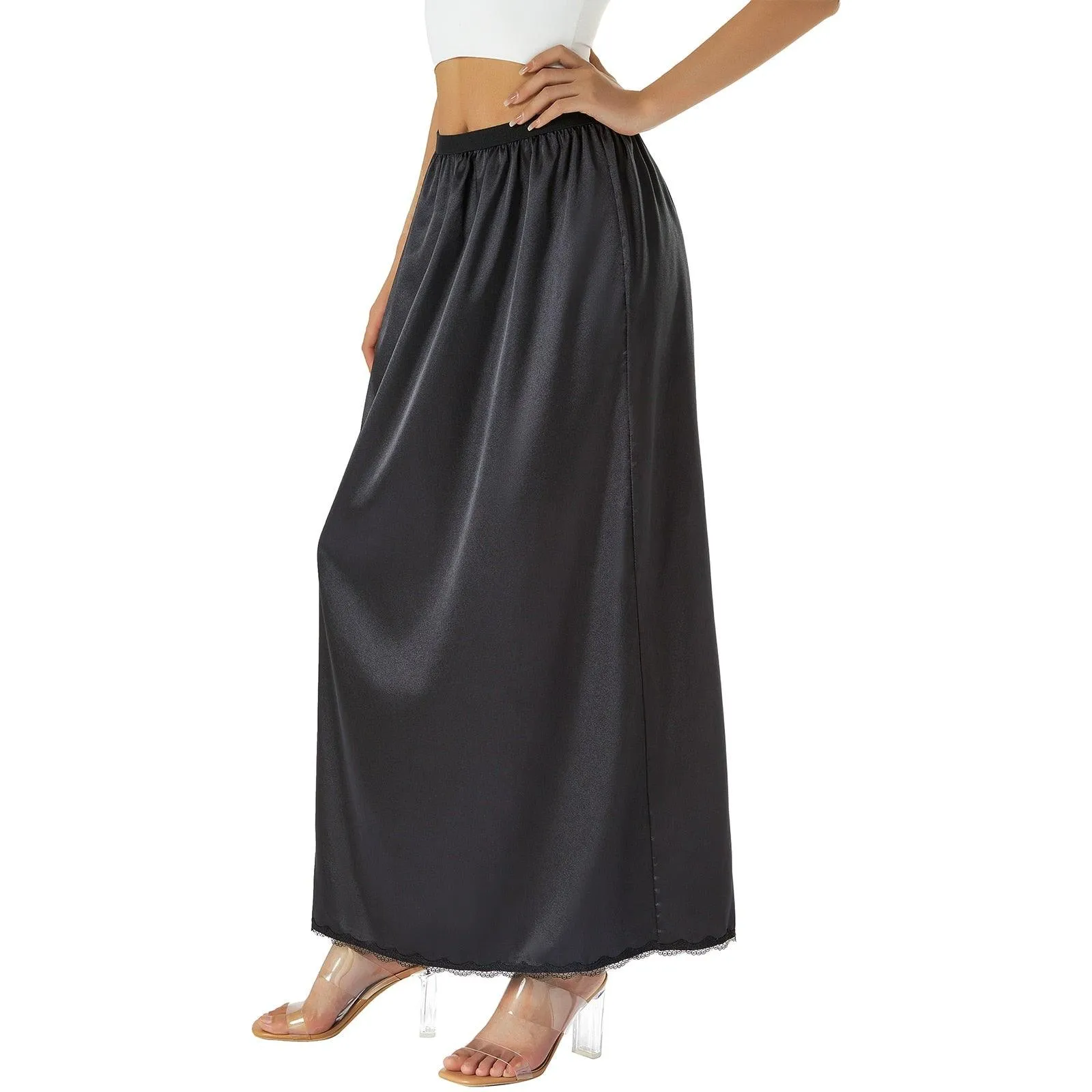 Solid Satin Silk Skirt High Waisted Long Skirt