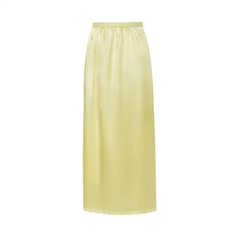 Solid Satin Silk Skirt High Waisted Long Skirt