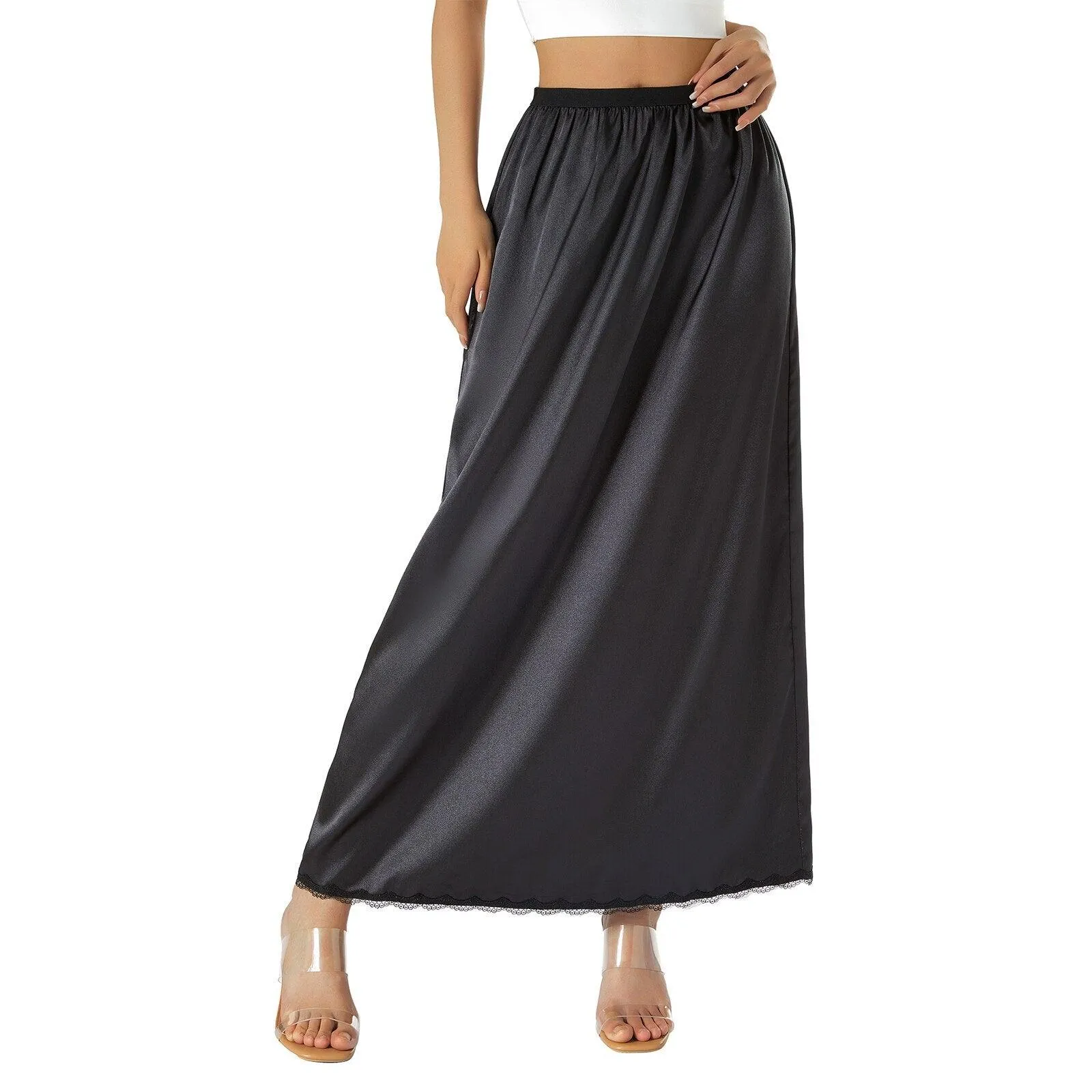 Solid Satin Silk Skirt High Waisted Long Skirt