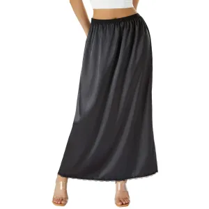 Solid Satin Silk Skirt High Waisted Long Skirt