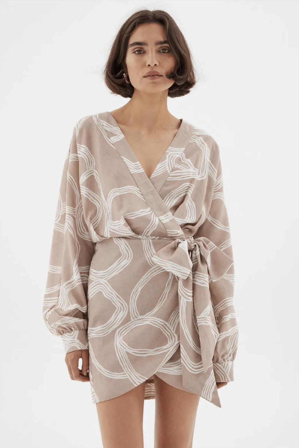 SOVERE Sgraffito Wrap Mini Dress - Mocha
