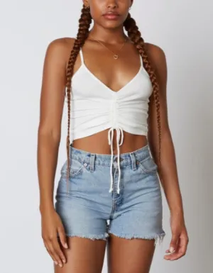 Spaghetti Strap Ruched Tie Crop Top