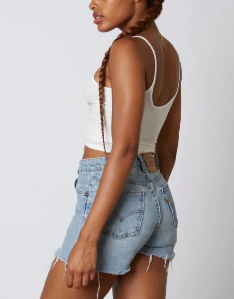 Spaghetti Strap Ruched Tie Crop Top
