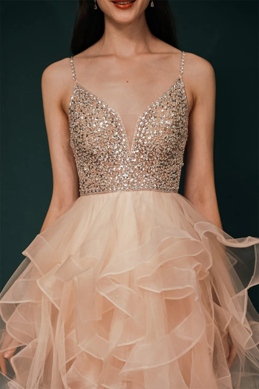 Sparkle Mint Green SPAGHETTI STRAP Beaded Homecoming Dress