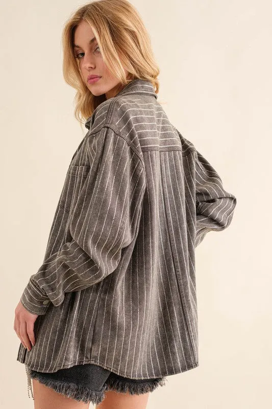 SPARKLE STONE STRIPE DENIM SHACKET