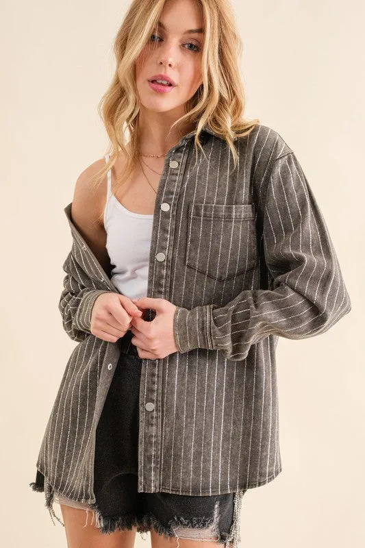 SPARKLE STONE STRIPE DENIM SHACKET