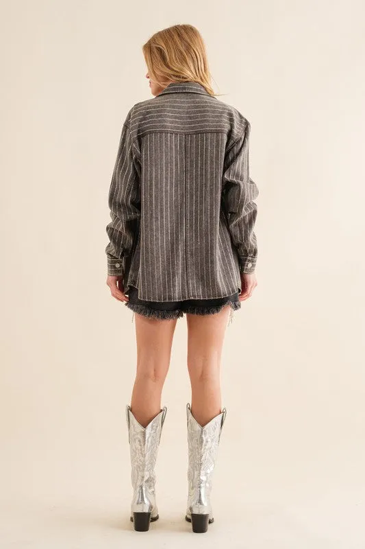 SPARKLE STONE STRIPE DENIM SHACKET