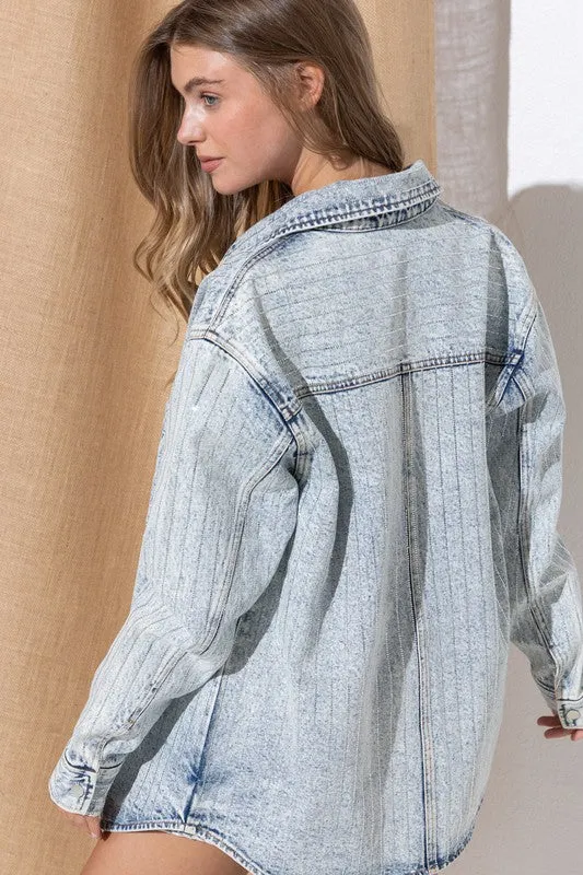 SPARKLE STONE STRIPE DENIM SHACKET