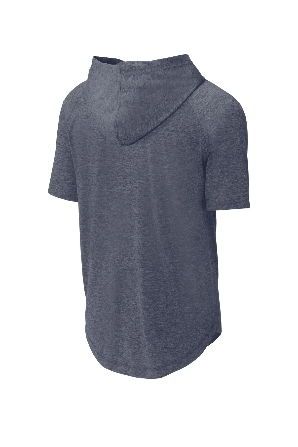 Sport-Tek  PosiCharge  Tri-Blend Wicking Short Sleeve Hoodie. ST404 True Navy Heather