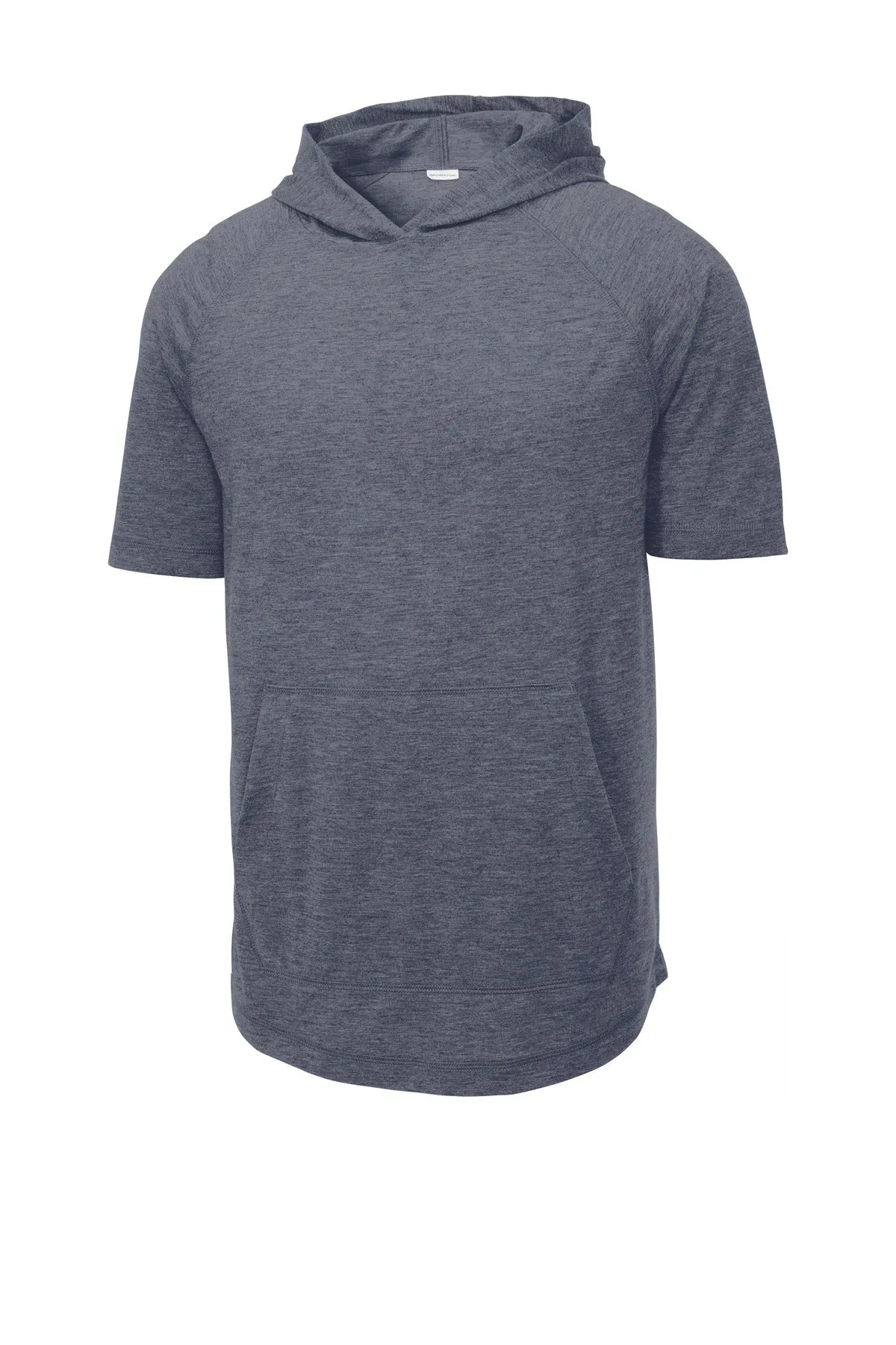 Sport-Tek  PosiCharge  Tri-Blend Wicking Short Sleeve Hoodie. ST404 True Navy Heather