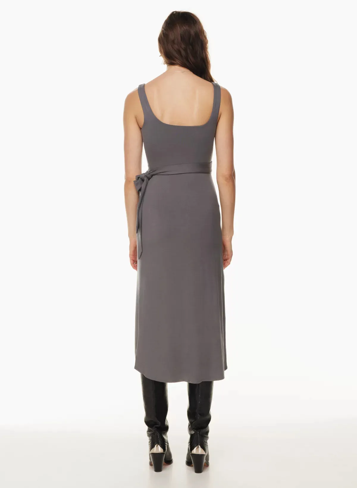 Squareneck Wrap Midi Dress