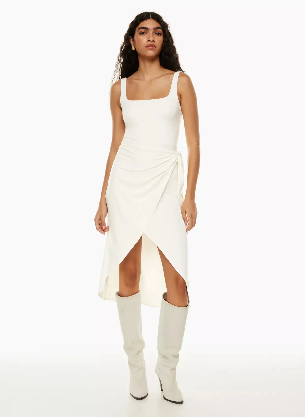 Squareneck Wrap Midi Dress