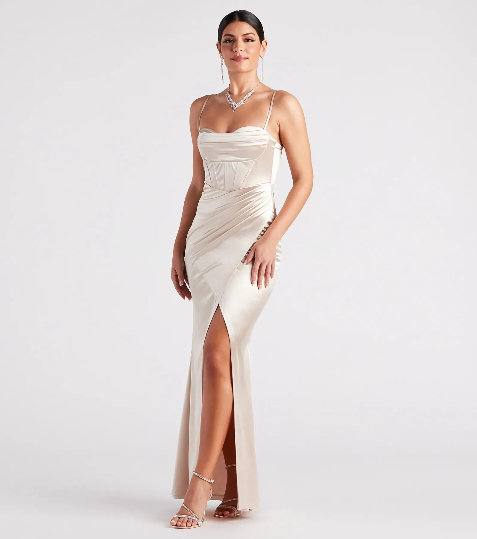 Stacie Satin Corset Wrap Formal Dress