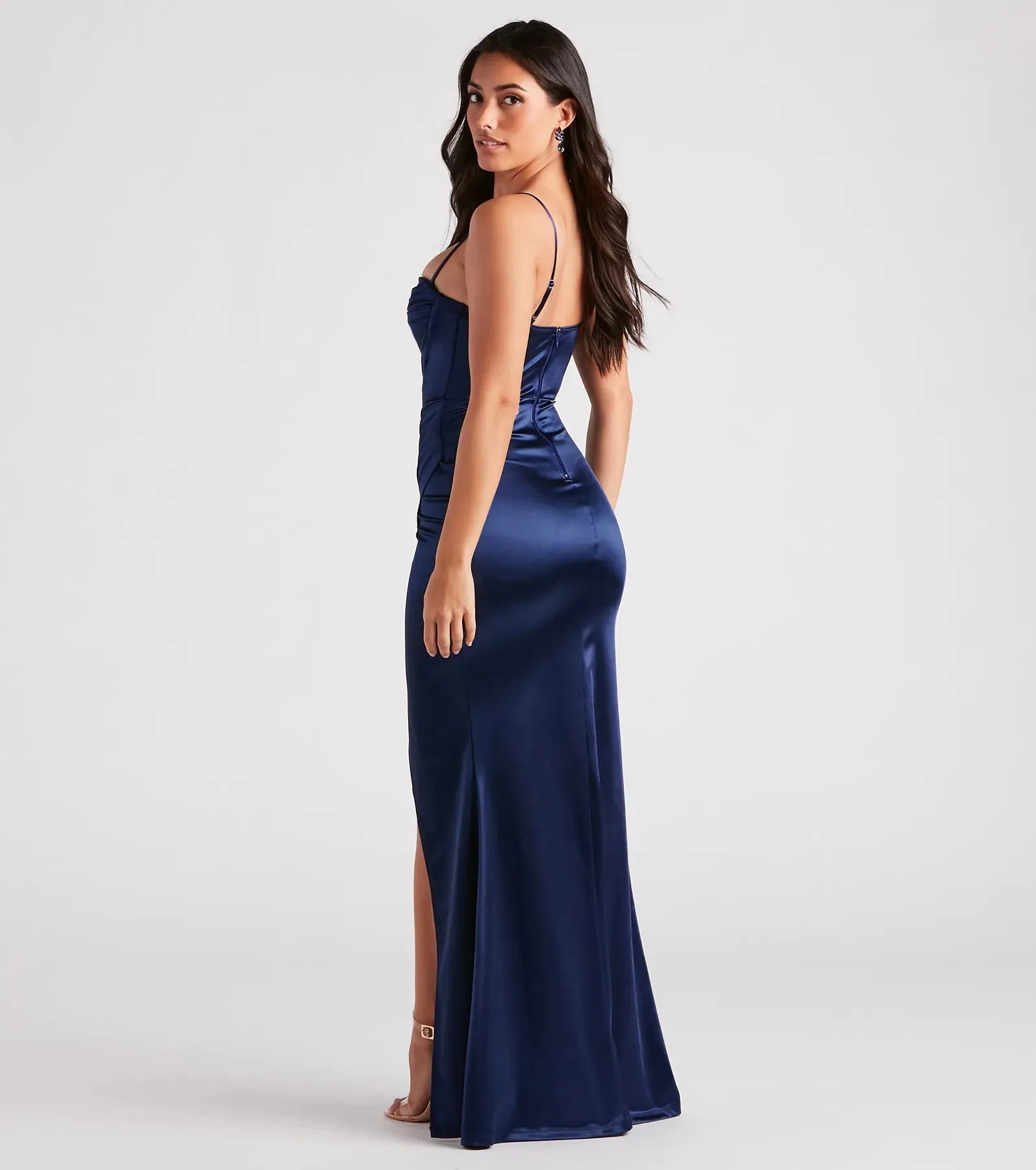 Stacie Satin Corset Wrap Formal Dress