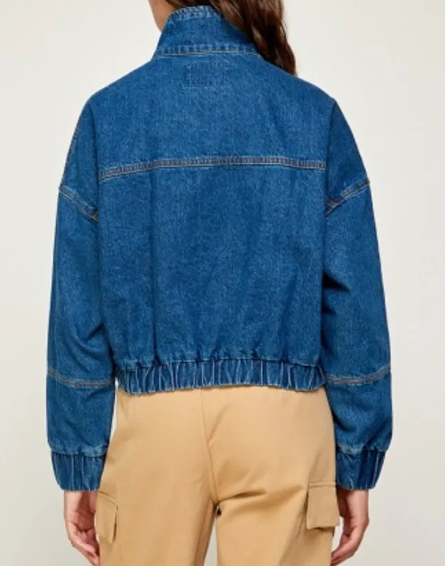 Standing Collar Denim Jean Jacket