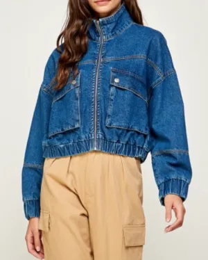 Standing Collar Denim Jean Jacket