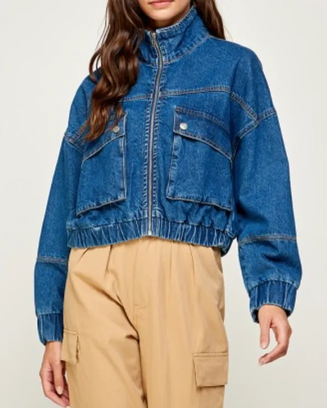 Standing Collar Denim Jean Jacket