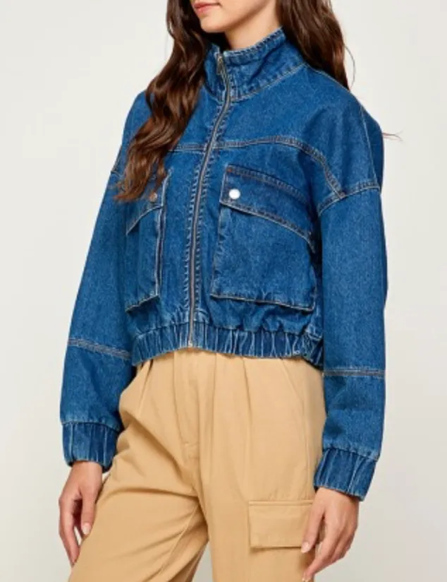 Standing Collar Denim Jean Jacket