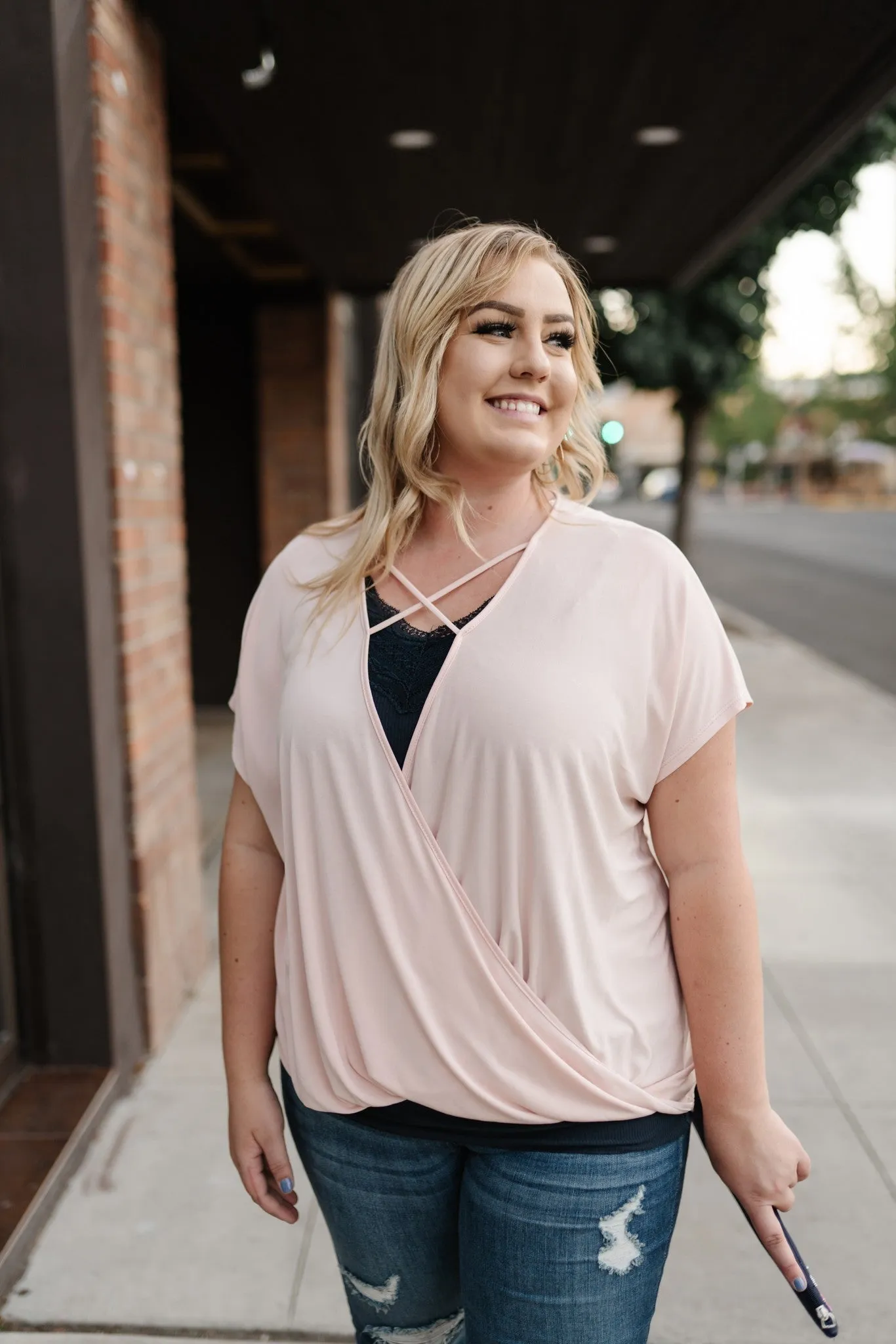 Stay Fancy Surplice Top In Blush