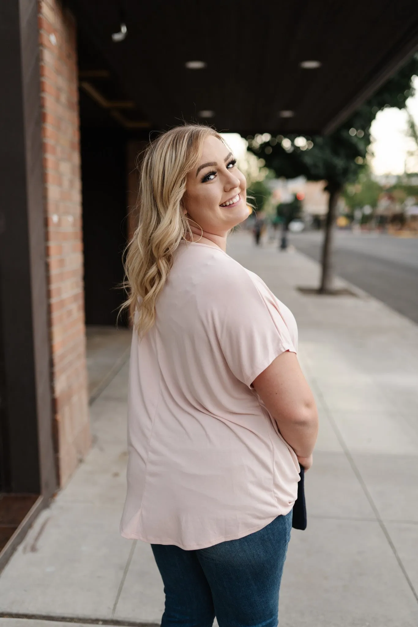Stay Fancy Surplice Top In Blush