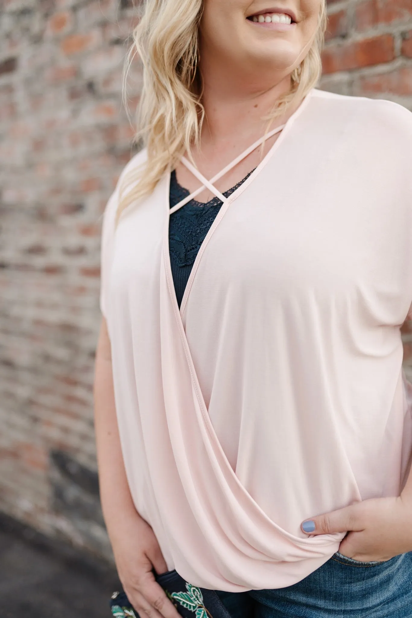 Stay Fancy Surplice Top In Blush